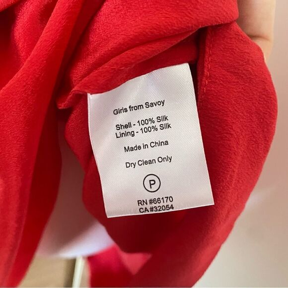 Anthropologie Girls From Savoy Ruffled Oska Red Silk Dress Size 6 - Picture 15 of 16